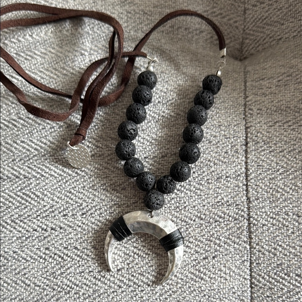 Marlyn Schiff Designer Edgy Black and Silver Beaded Crescent Necklace